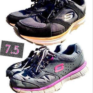 2 Pair Sketchers 7.5 Lightweight Sneakers Athletic Sports shoe Lot Memory Foam
